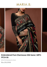 Load image into Gallery viewer, Mariab Saree Ready to Wear Pure Charemuse Silk complete