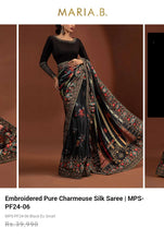 Load image into Gallery viewer, Mariab Saree Ready to Wear Pure Charemuse Silk complete