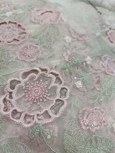 Mariab Fabric Luxe Embroidered Net Laser cut