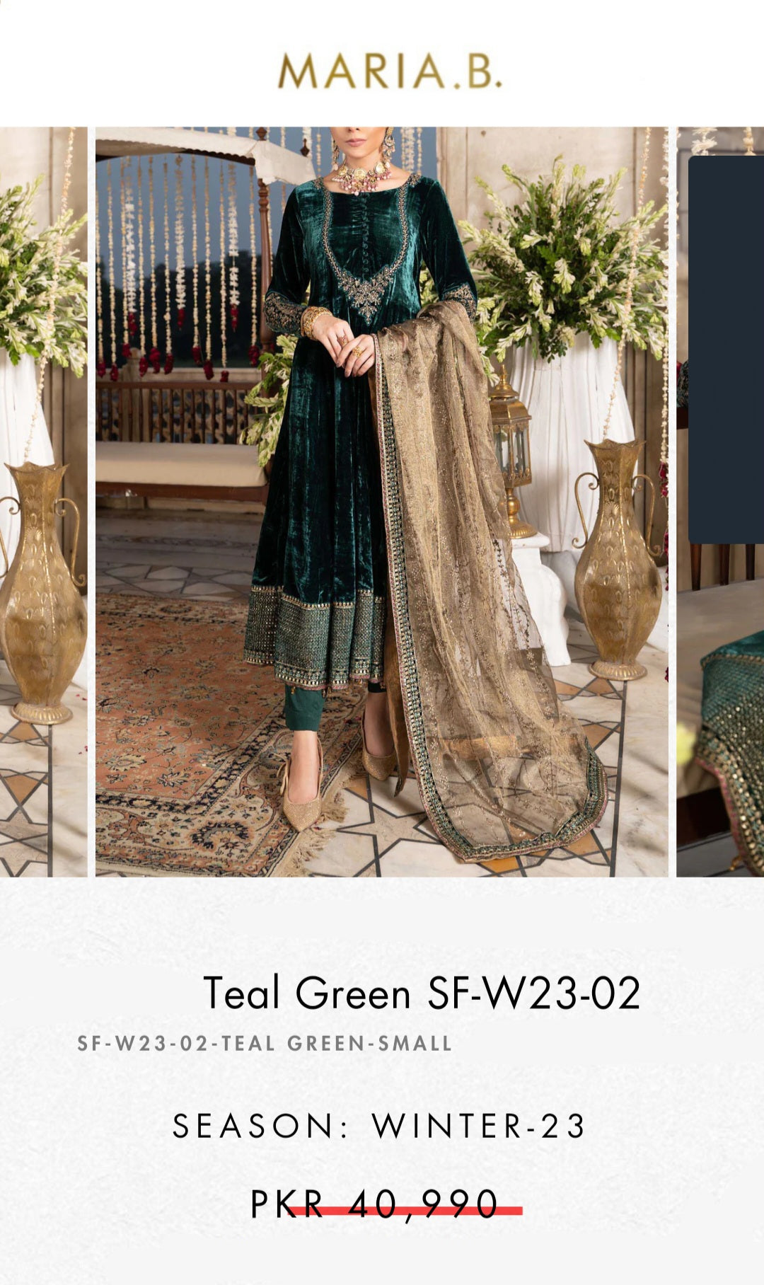 maria b green velvet dress Maria B | Mbroidered Formals 24 | Velvet Suit | BD-2904 main image 0