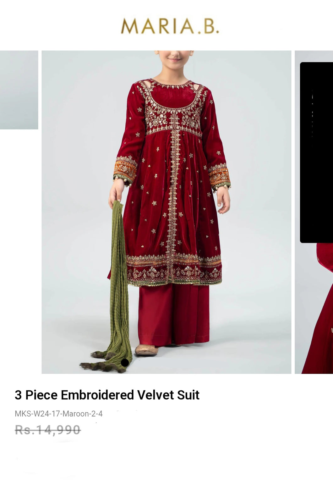 Mariab Frock Velvet Ready to wear