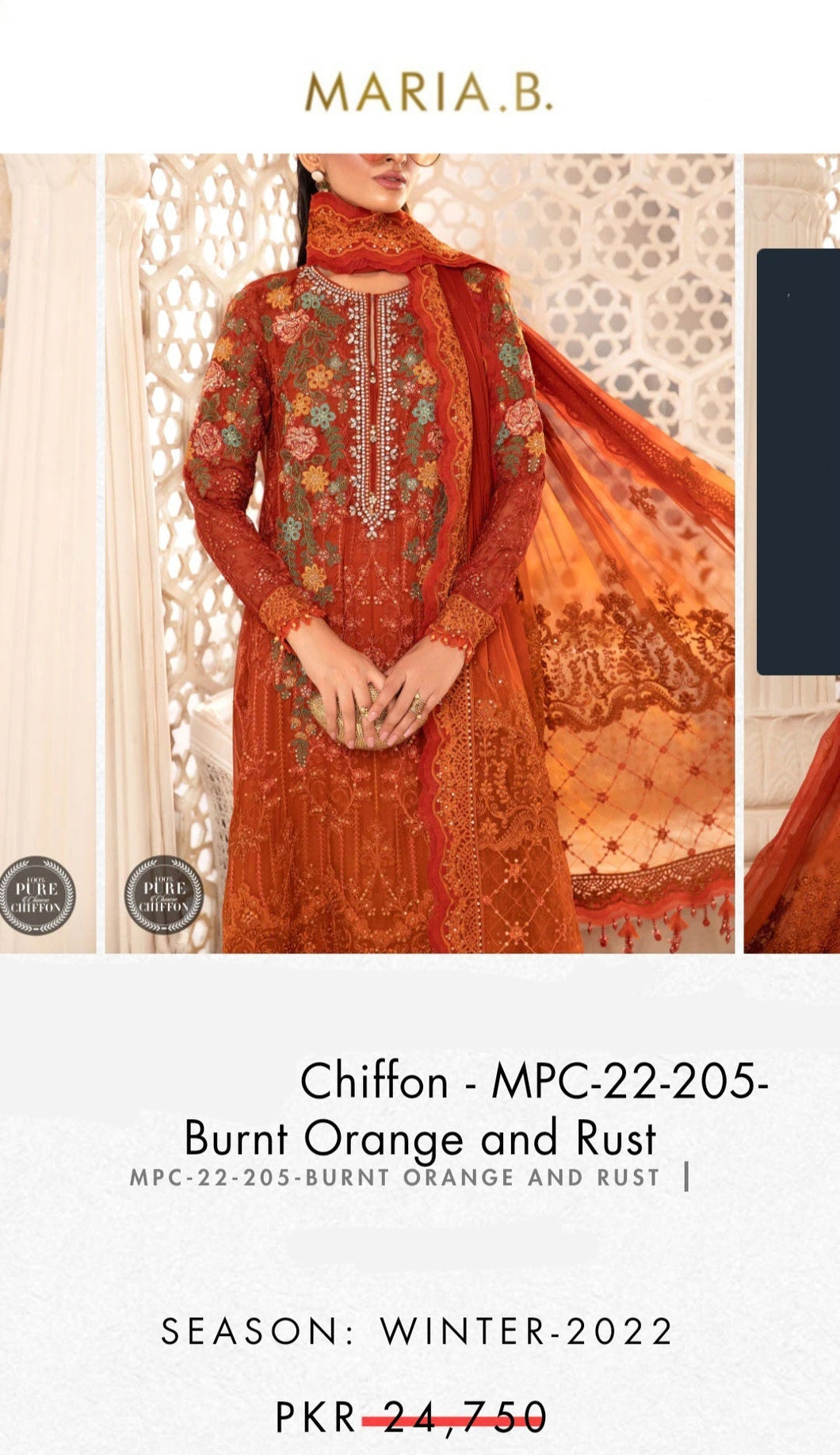 Mariab Fabric Embroidered Chiffon